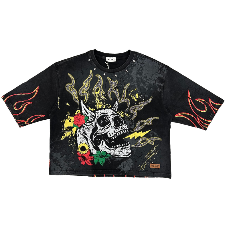 kleep-floral-skull-rhinestone-mens-cropped-tee-vintage-black-memphis-urban-wear