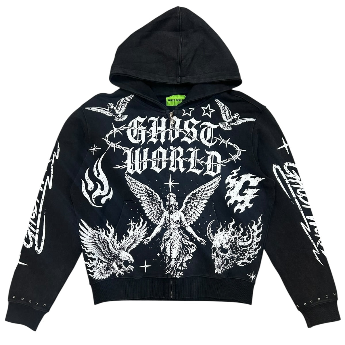 Ghost World | Gothic Angel Zip-Up Hoodie - Black