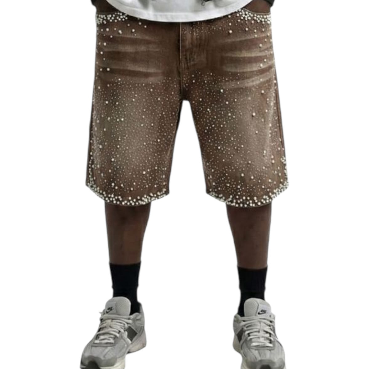 Storm88 | Pearl studded denim shorts - Brown
