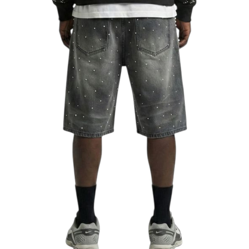 STORM88 | PEARL STUDDED DENIM SHORTS - CHARCOAL
