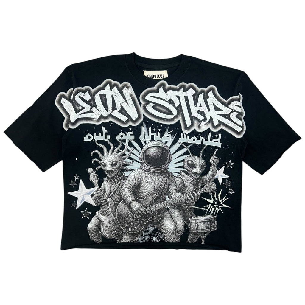 Papercut | Neon Stars Graphic Cropped Tee - Black