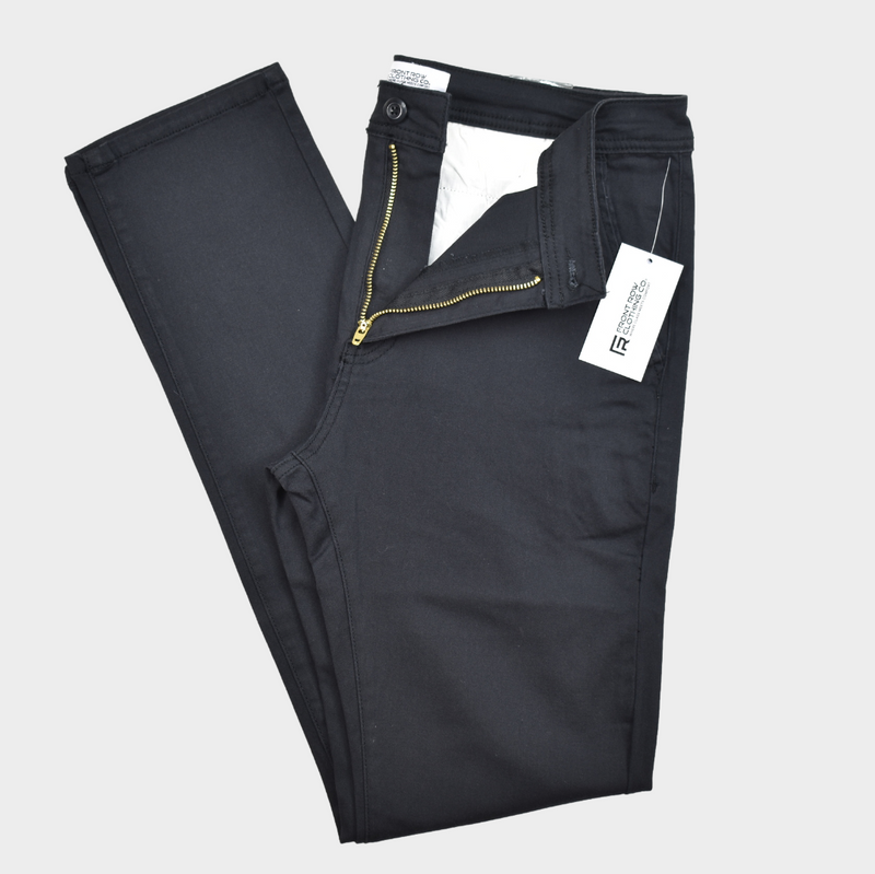 FRONT ROW MEN'S STRETCH COTTON CHINO PANTS - BLACK