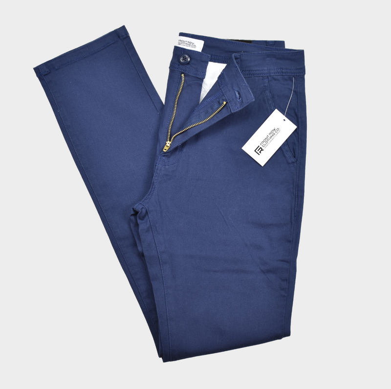 FRONT ROW MEN'S STRETCH COTTON CHINO PANTS - NAVY