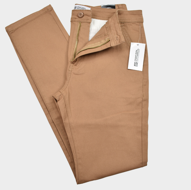 FRONT ROW MEN'S STRETCH COTTON CHINO PANTS - WHEAT