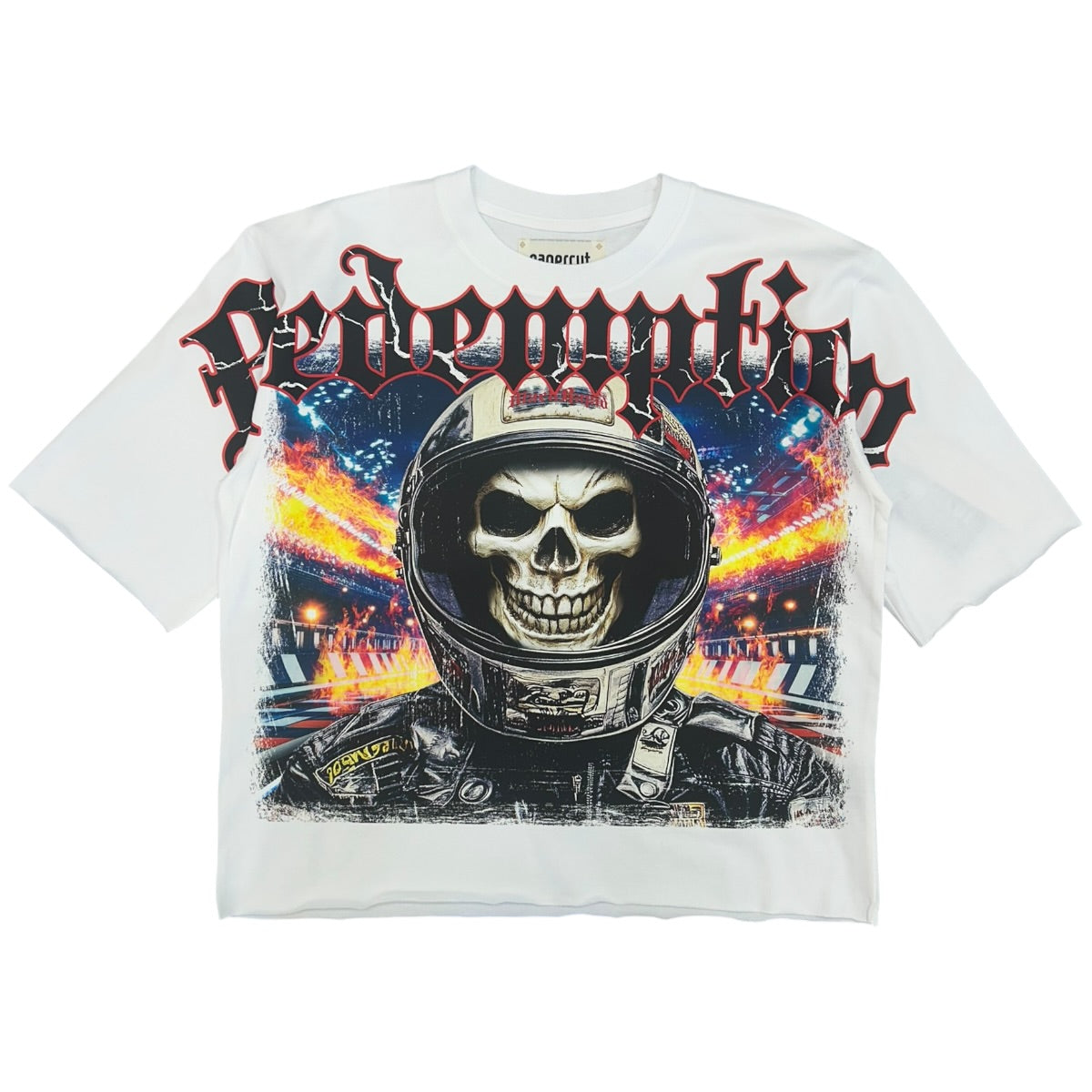 Papercut | Predator Skull Racer Graphic Cropped Tee - White