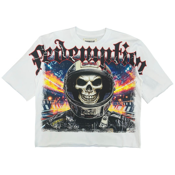 Papercut | Predator Skull Racer Graphic Cropped Tee - White