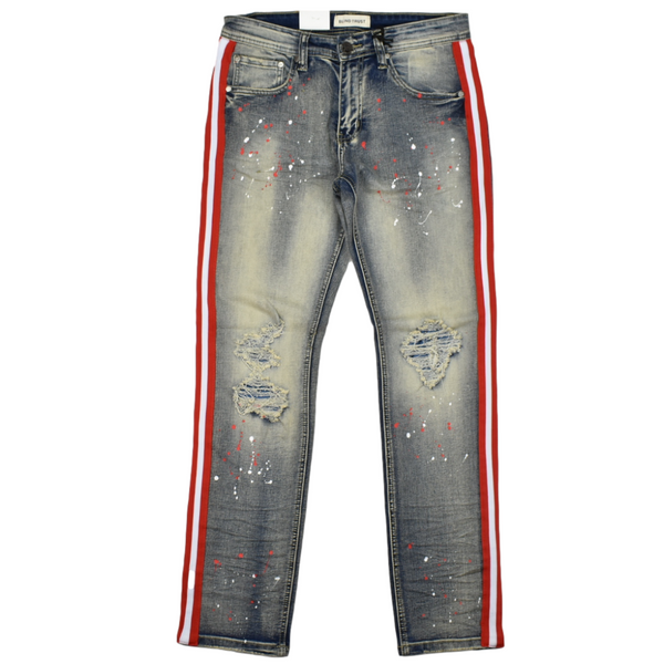 Triple Side Stripe Paint Splatter Jeans | Memphis Urban Wear