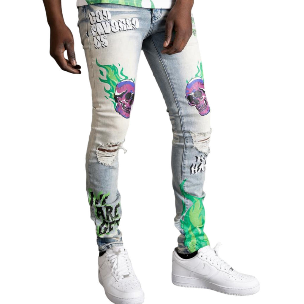 Triple Side Stripe Paint Splatter Jeans | Memphis Urban Wear